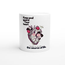 Load image into Gallery viewer, White 11oz Ceramic Mug Guard Your Heart
